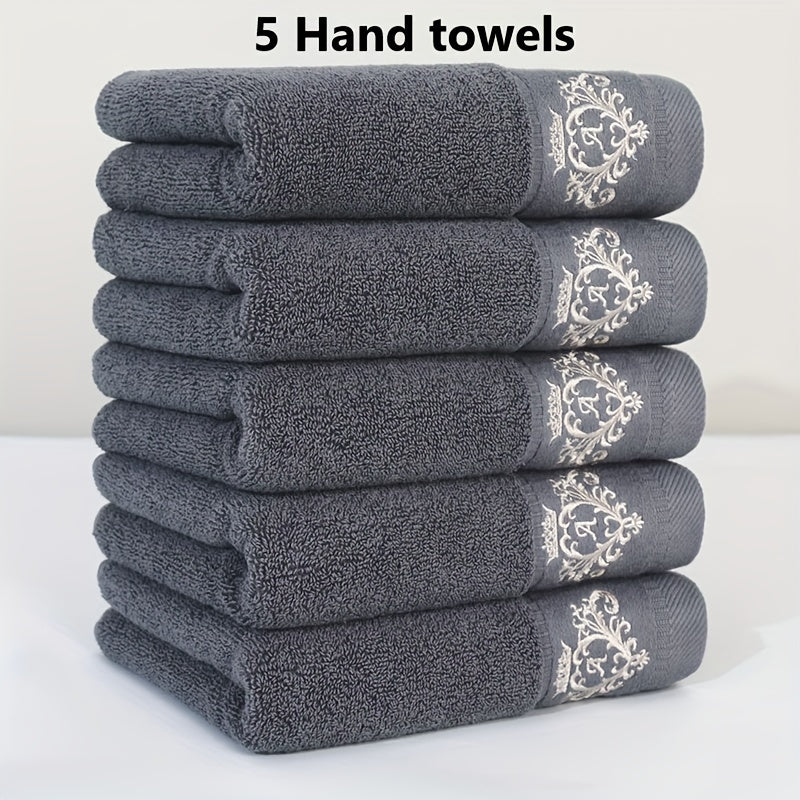 5 pieces 100% cotton thickened face towel, quality interwoven alphabet embroidery hand towel, unisex, bathroom items, household items