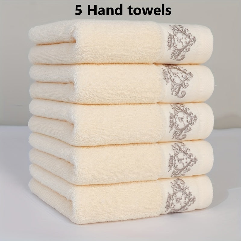 5 pieces 100% cotton thickened face towel, quality interwoven alphabet embroidery hand towel, unisex, bathroom items, household items