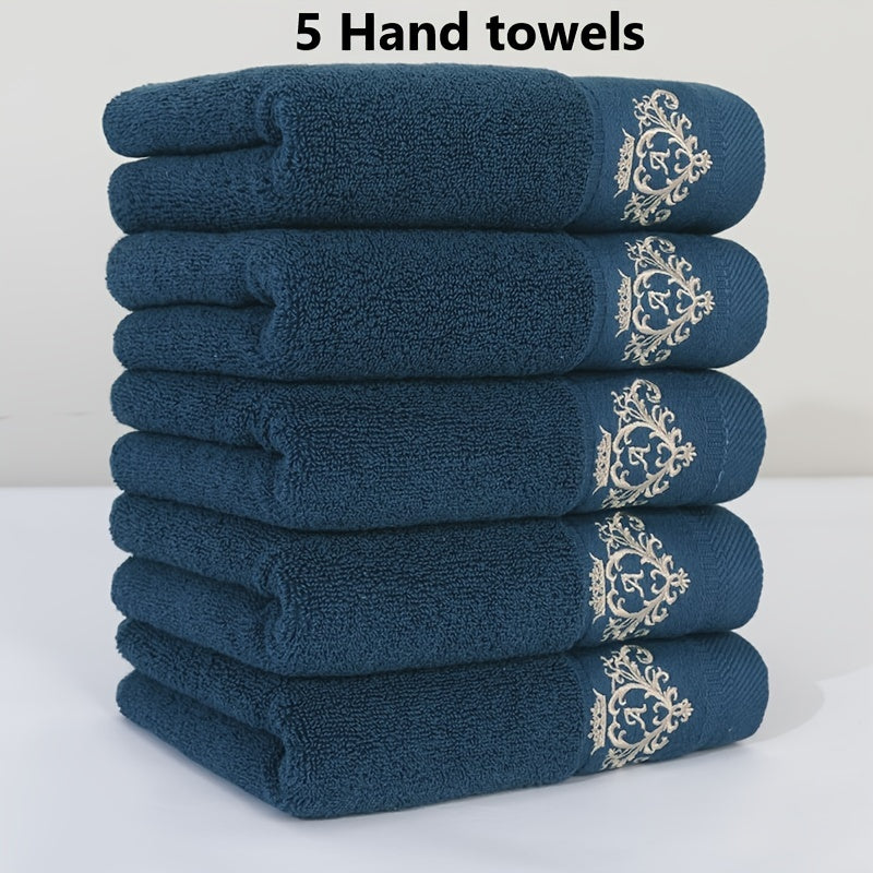 5 pieces 100% cotton thickened face towel, quality interwoven alphabet embroidery hand towel, unisex, bathroom items, household items